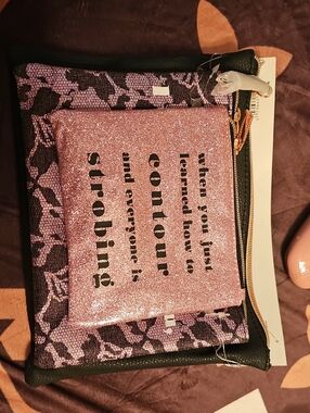 Glitter Pink Makeup Pouch Set - Women's Bag